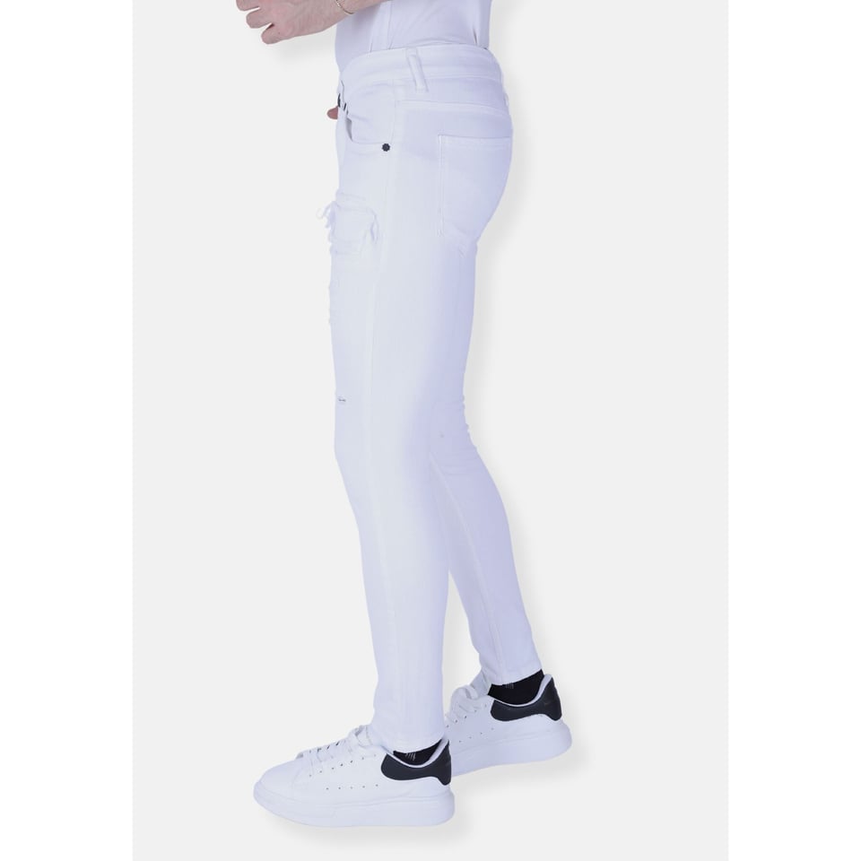 Witte Slim Fit Heren Jeans Met Scheuren -1090 - Wit