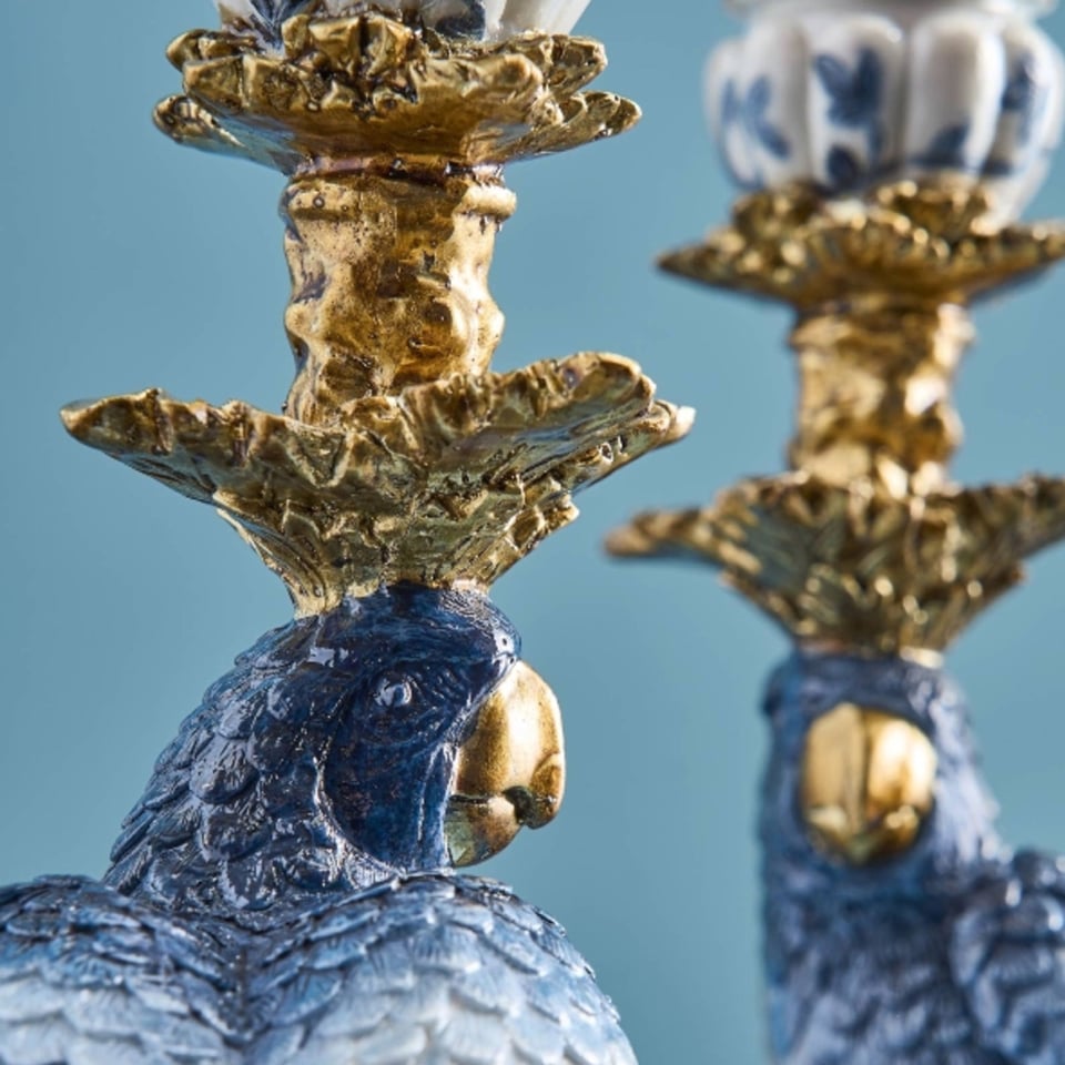 Kandelaar Papegaai Blauw 14x40cm in 2 Vormen