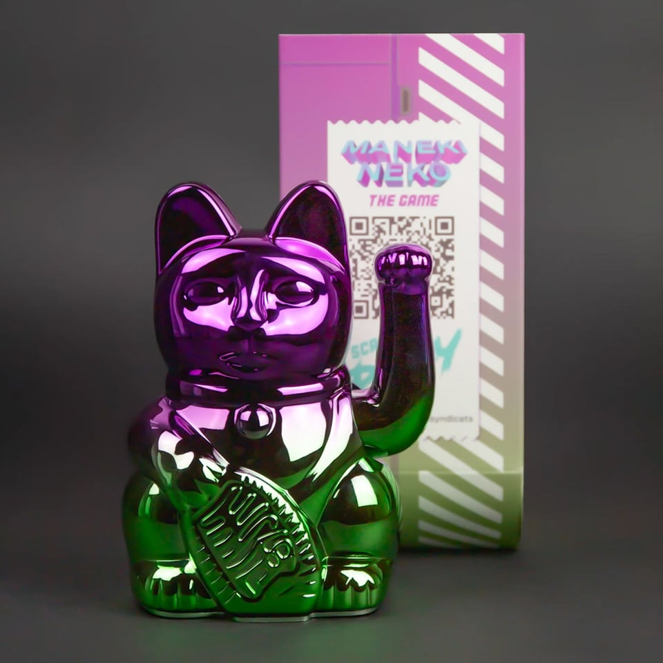 Lucky Cat -Gaming Player 4- Shiny Purple-Green 10x15cm