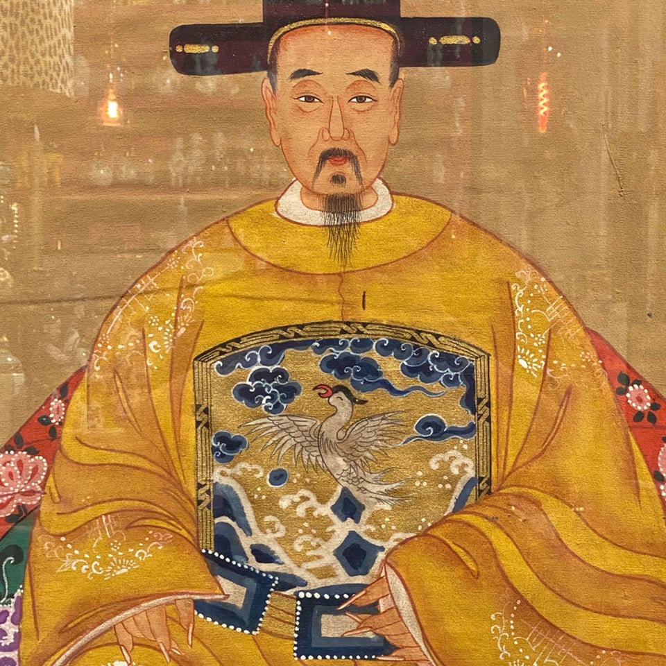 Schilderij Chinese Voorouder Steek Geel Multi 56x91cm Ingelijst