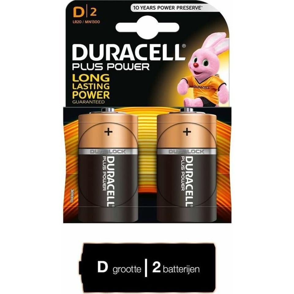 Duracell Plus Power Duralock Alkaline D 2 St