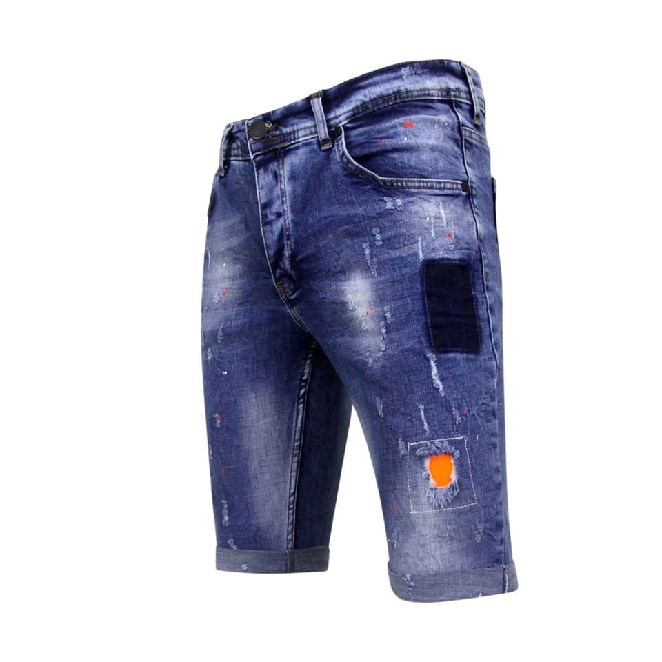 Korte Skinny Broek Met Verfspatten Heren -1008-SH- Blauw