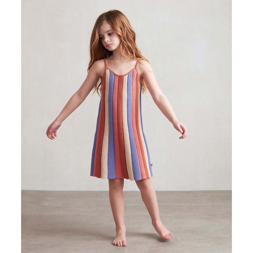 Pleated Dress - Burnt Orange/Stripes