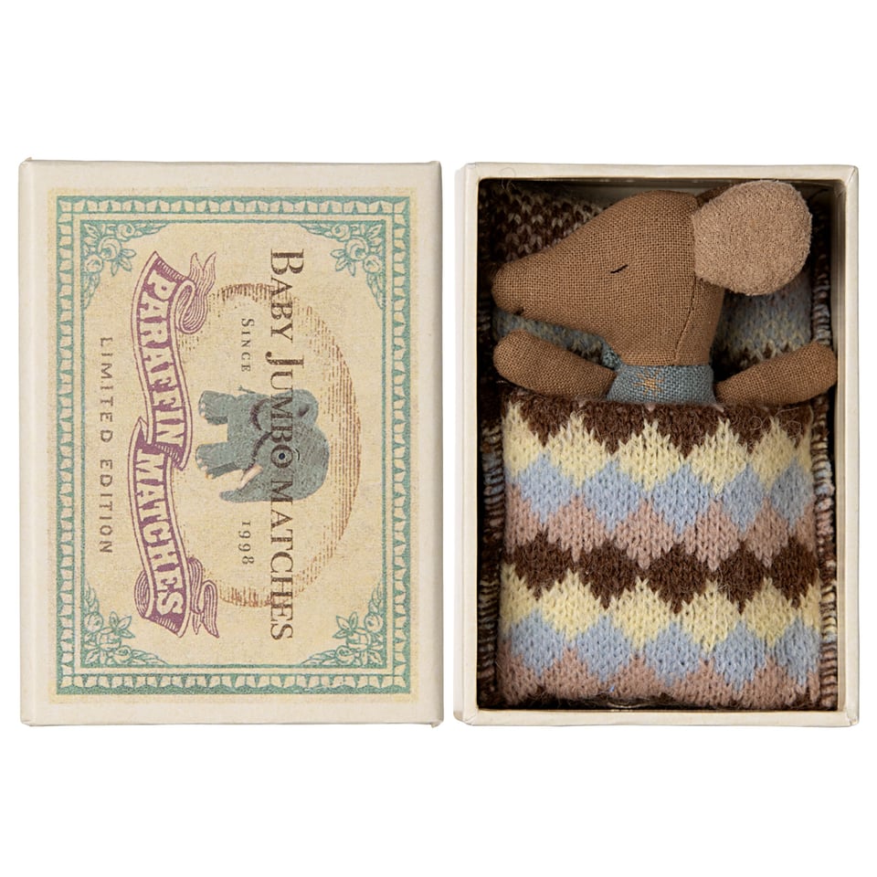 Sleepy Wakey Baby Mouse in Matchbox - Blue