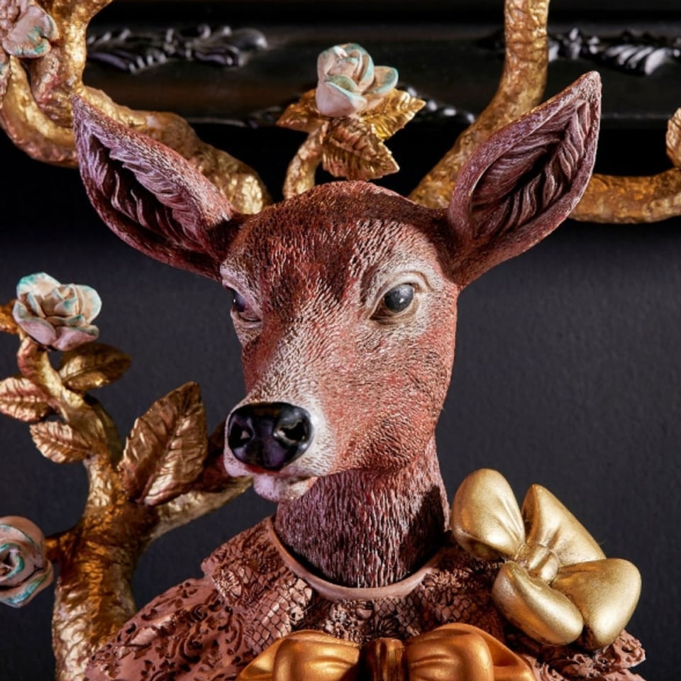 Kandelaar Hert Amber Strik 44x60cm Met 5 Armen