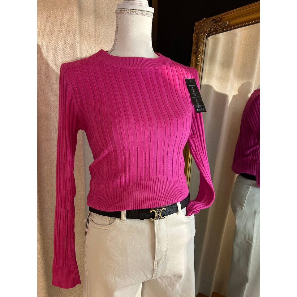 Best basic Ribbed roundneck top / Pink - Onesize