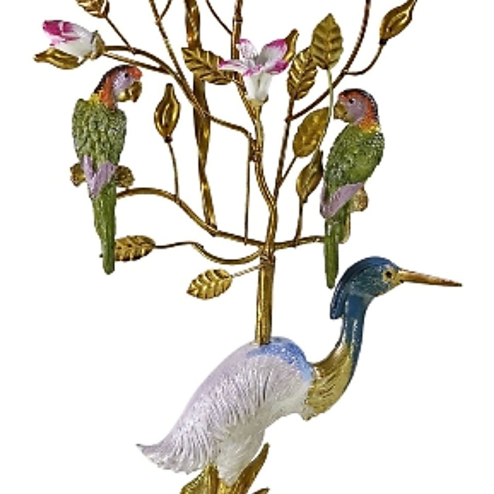 Kandelaar Reiger en Papegaaien Metaal 25x44cm
