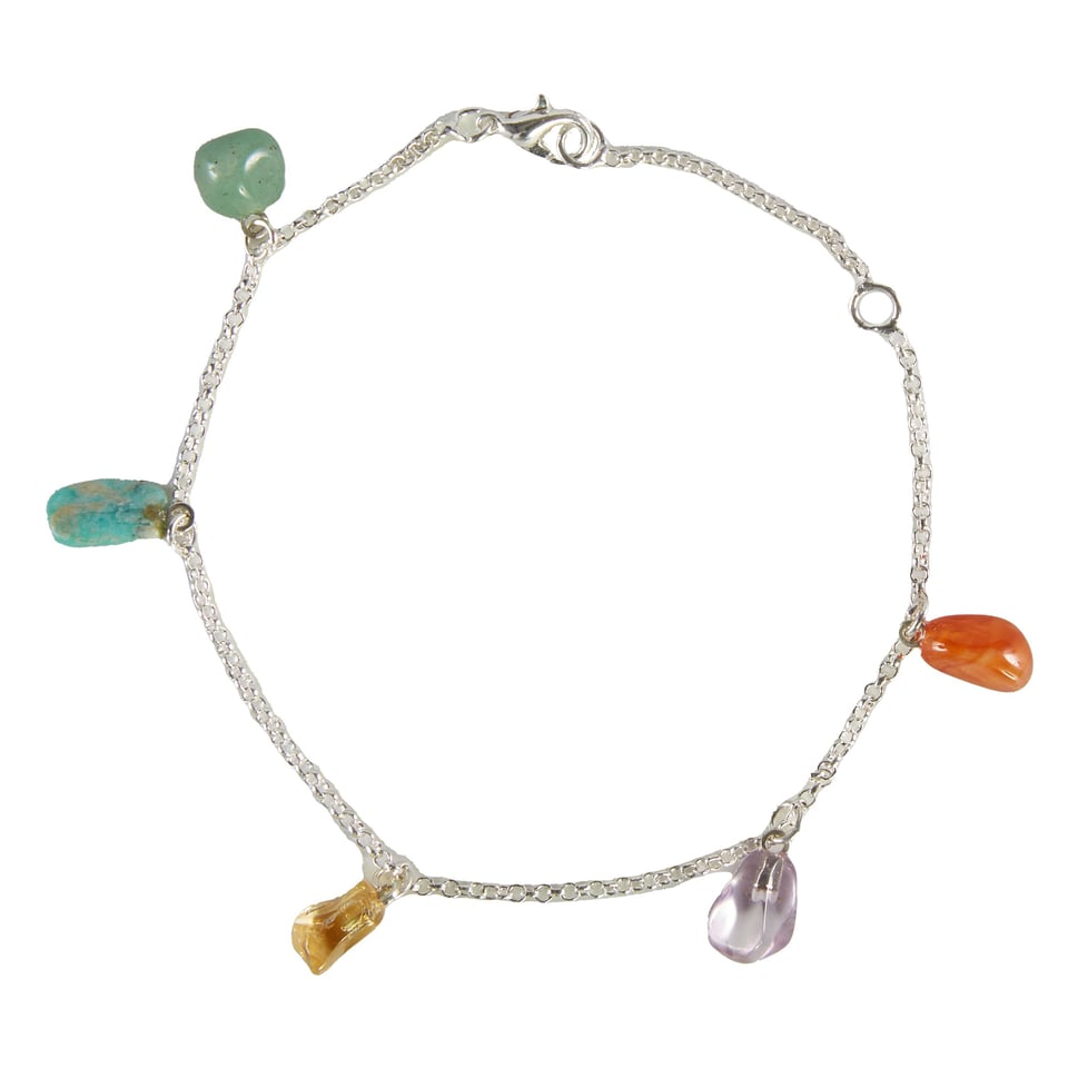 5 Stones Tumbled Bracelet - Silver Plated