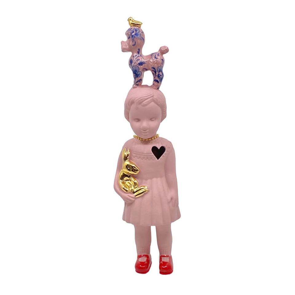 Pupke Roze Met Poedel Delfts Blauw Porselein 26cm