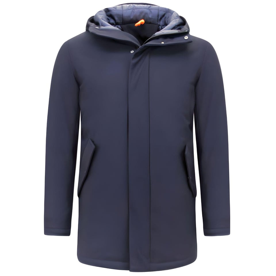 Luxe Halflange Parka Heren Met Capuchon - Blauw