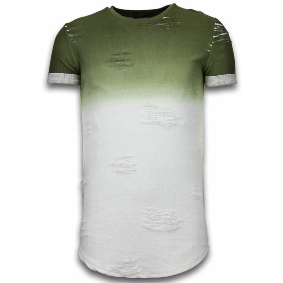 Flare Effect T-Shirt - Long Fit Shirt Dual Colored - Groen