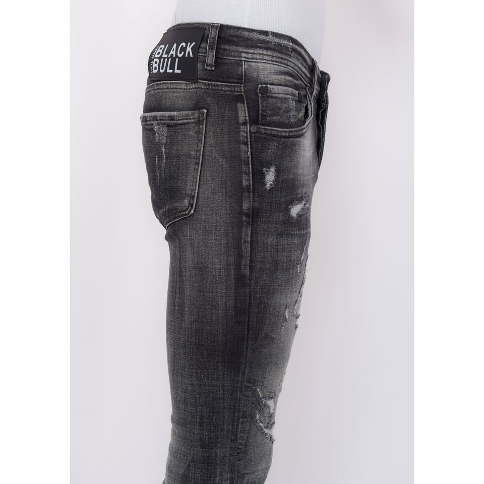 Destroyed Jeans with Paint Splatter Heren - Slim Fit -1086- Zwart