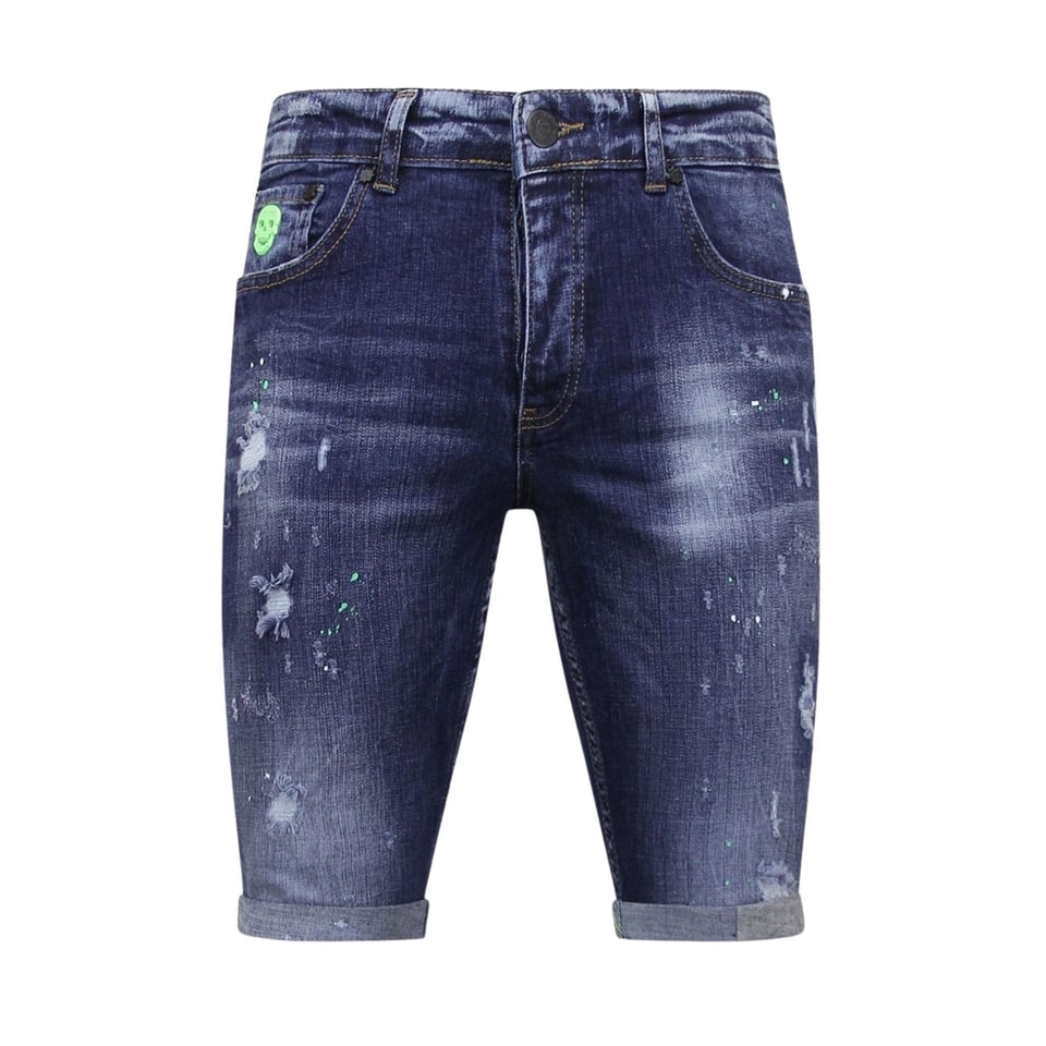 Exclusieve Korte Heren Broek Met Verfspatten - 1017 - Blauw