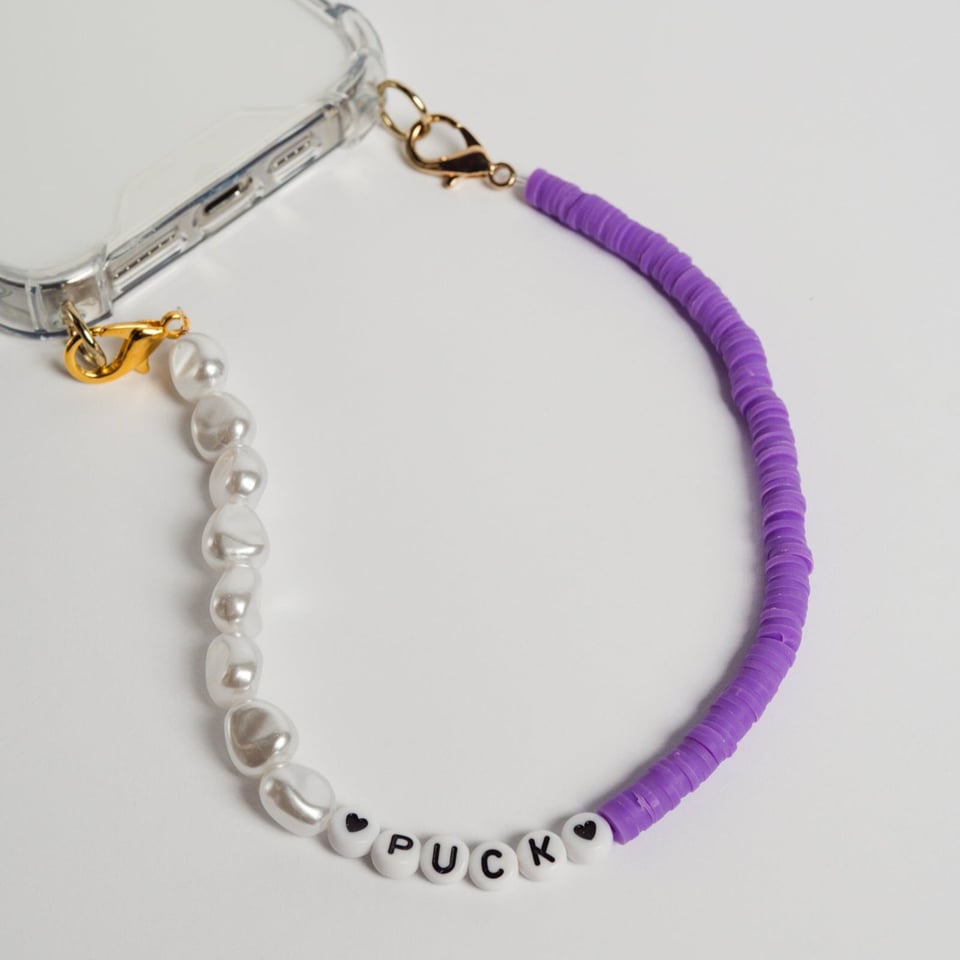 Telefoonkoord met Naam  Gepersonaliseerde Korte Parelketting (30 cm)