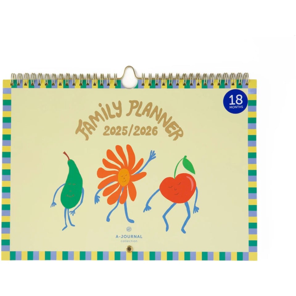 A-Journal 18 Months Family Planner 2025-2026 - Yellow with purple accents