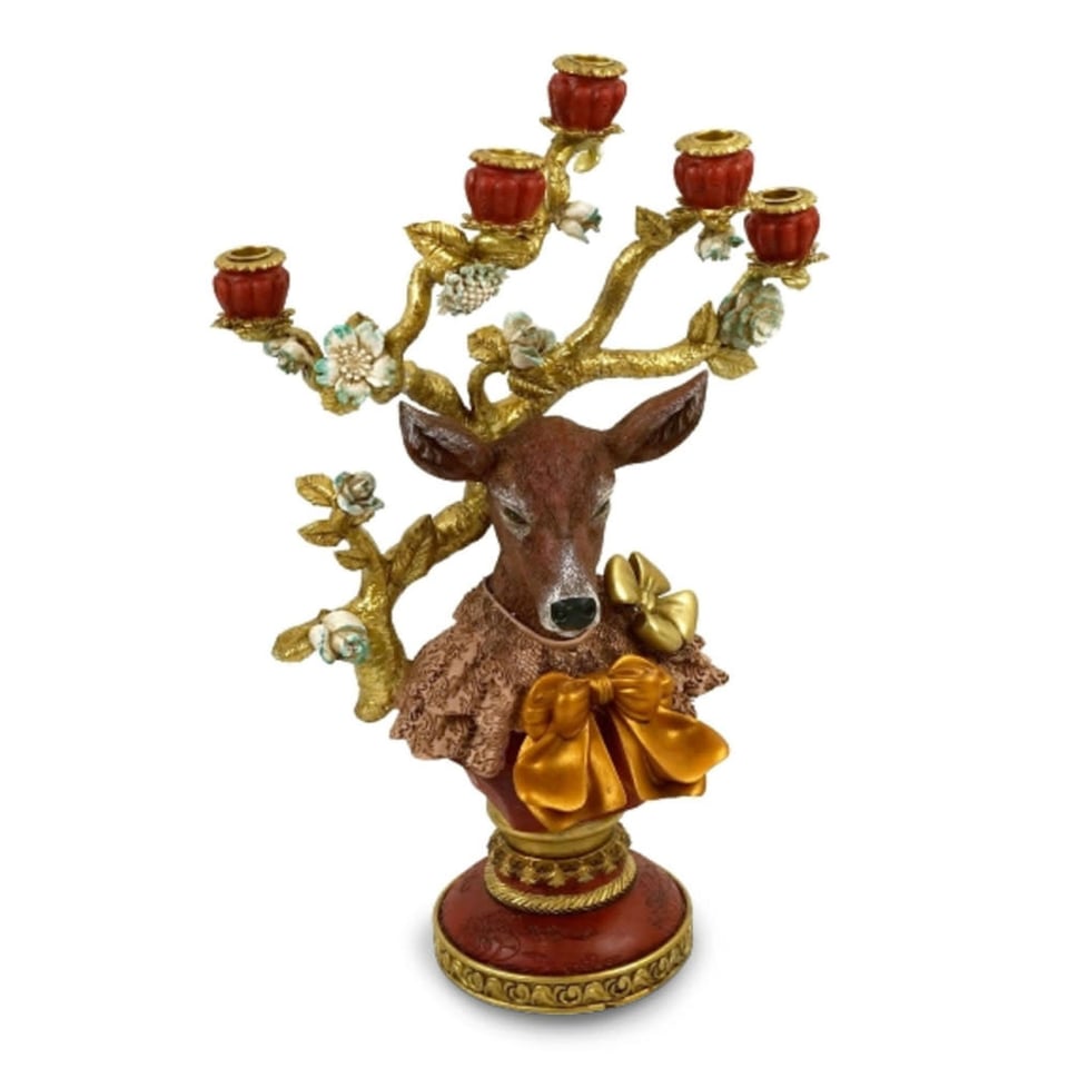 Kandelaar Hert Amber Strik 44x60cm Met 5 Armen