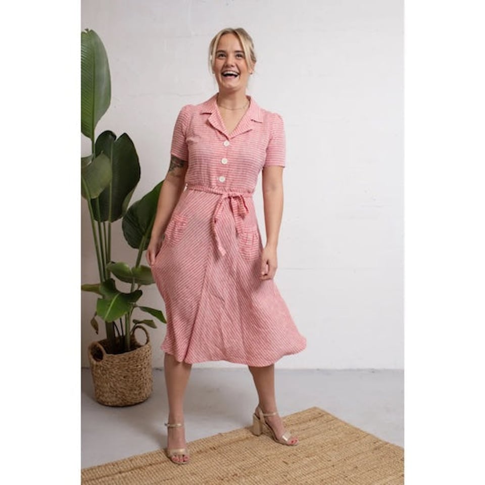 VERY CHERRY Revers Dress midi Linnen stripes