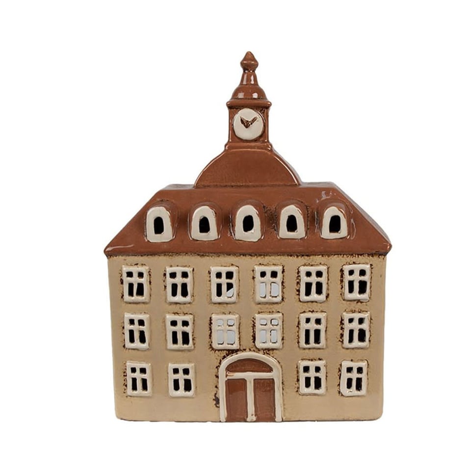 Waxinelichthouder Huisje Beige Bruin Keramiek 20x10x26cm