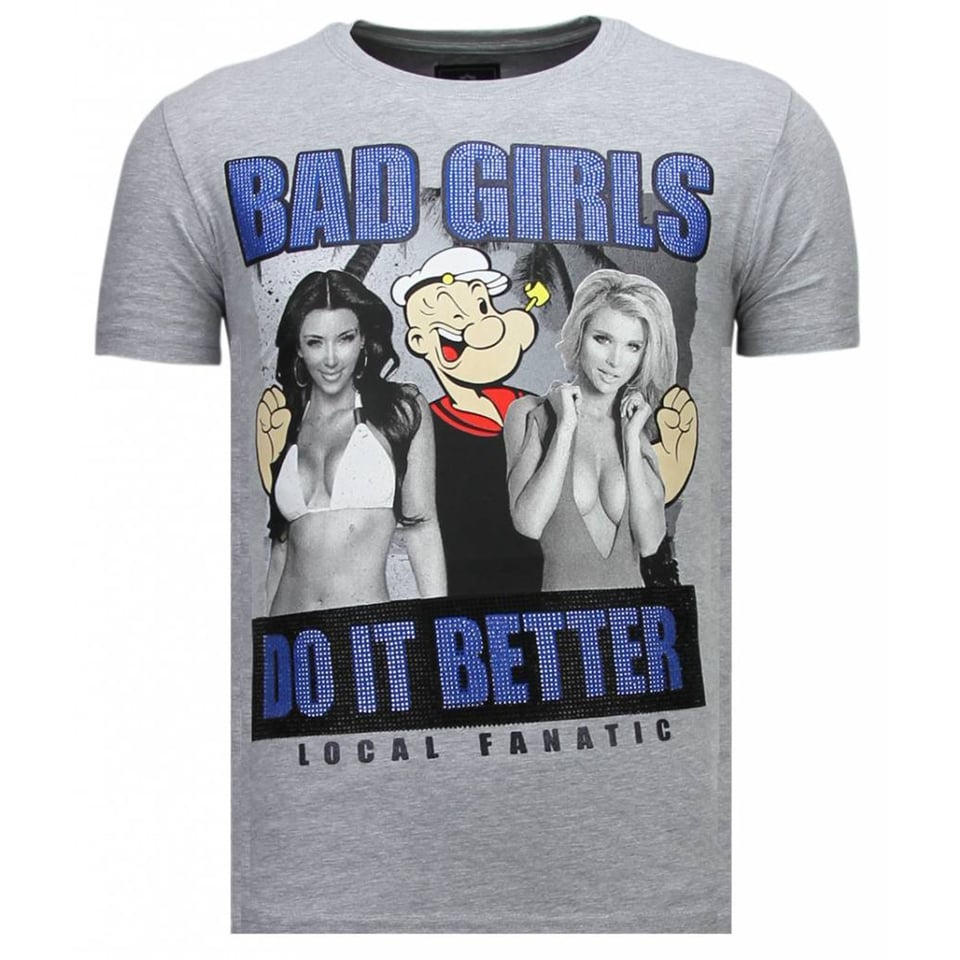 Bad Girls Do It Better - Rhinestone T-Shirt - Grijs