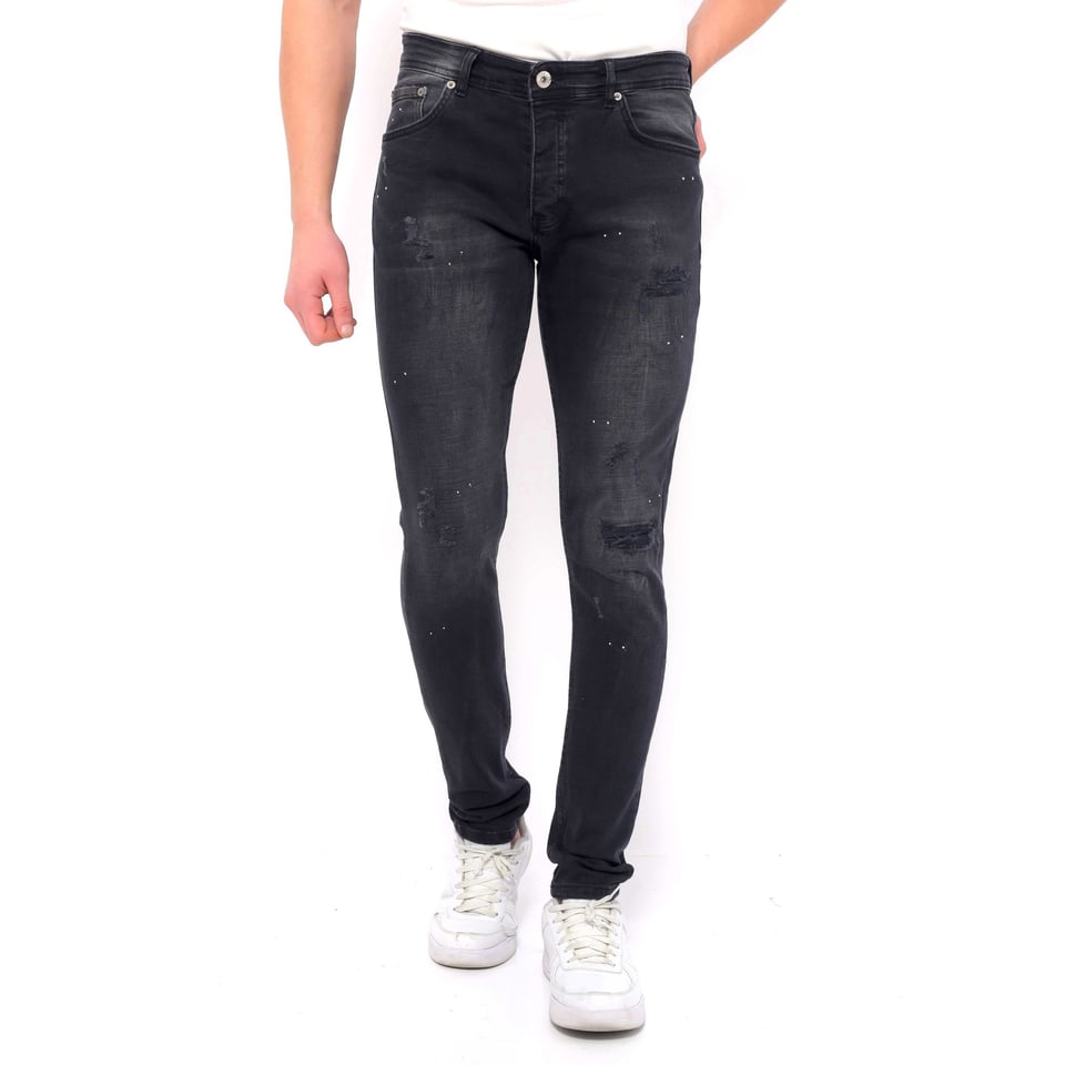 Ripped Heren Jeans Versleten Slim Fit -DC-050- Zwart