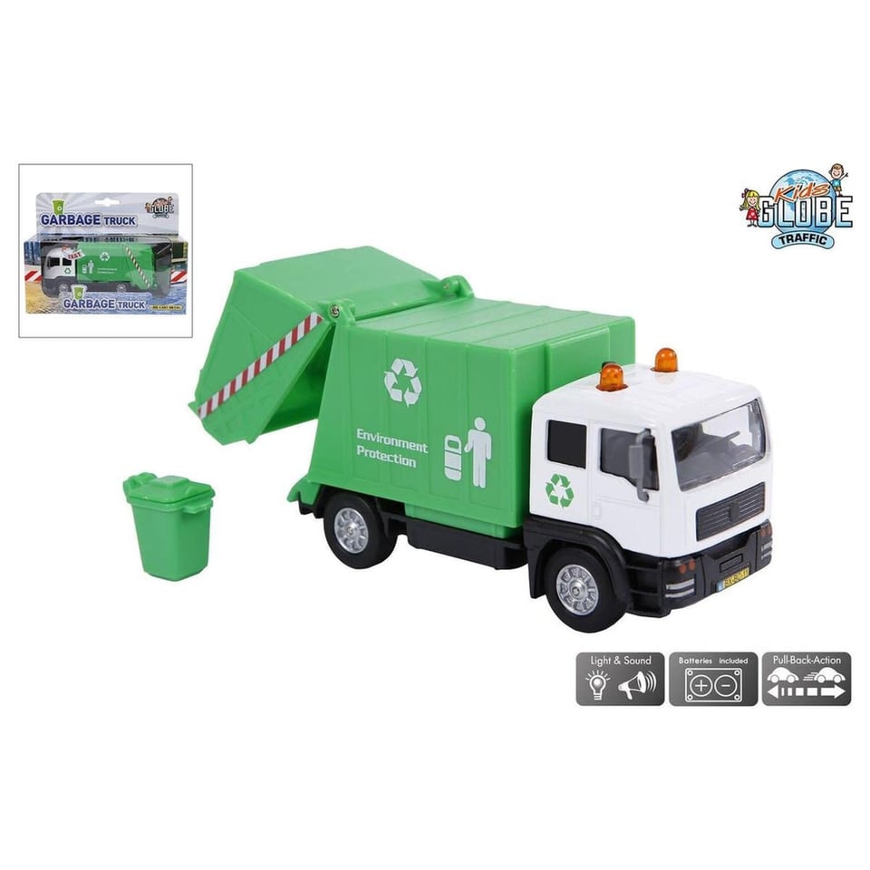 Kids Globe Die Cast Vuilniswagen Pullback Met Licht en Geluid 3+