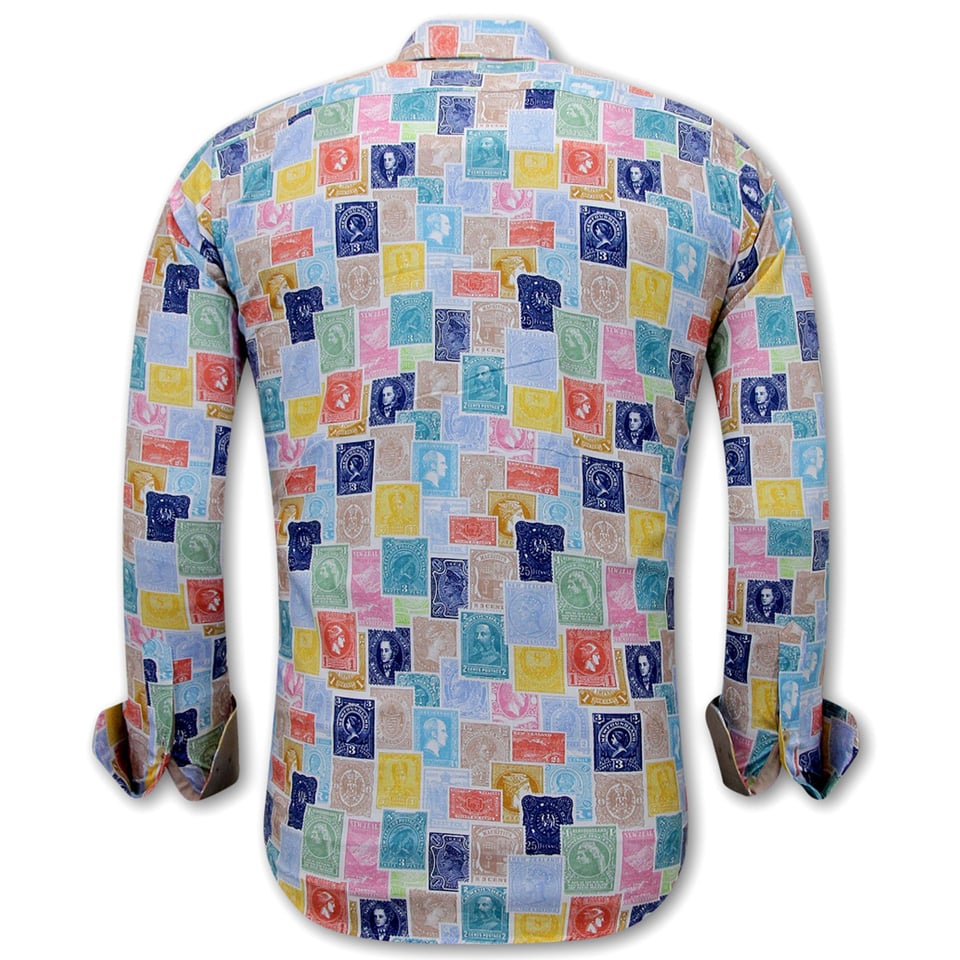 Getailleerde Heren Overhemd Met Postzegel Print