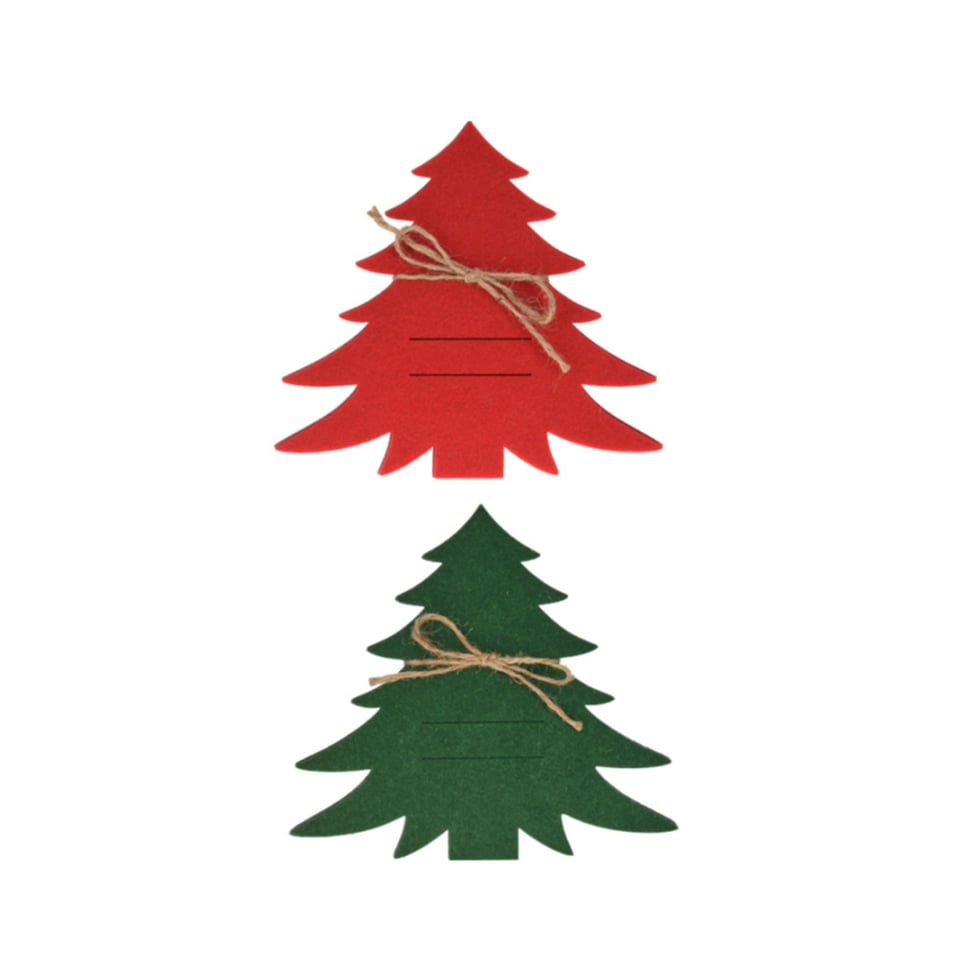 Faux-Vilten Bestekhouders Kerstboom Set Van 4 Rood of Groen