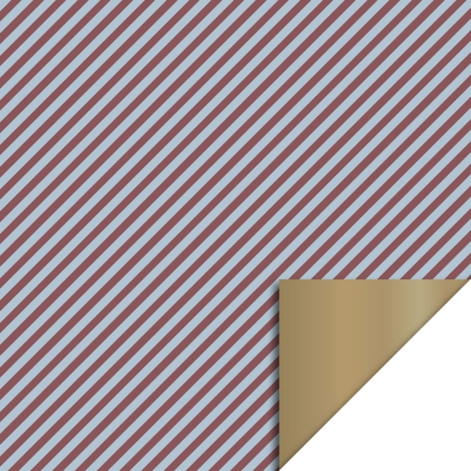 Rol Inpakpapier Duo Stripe Blue/ Beet Red - Gold