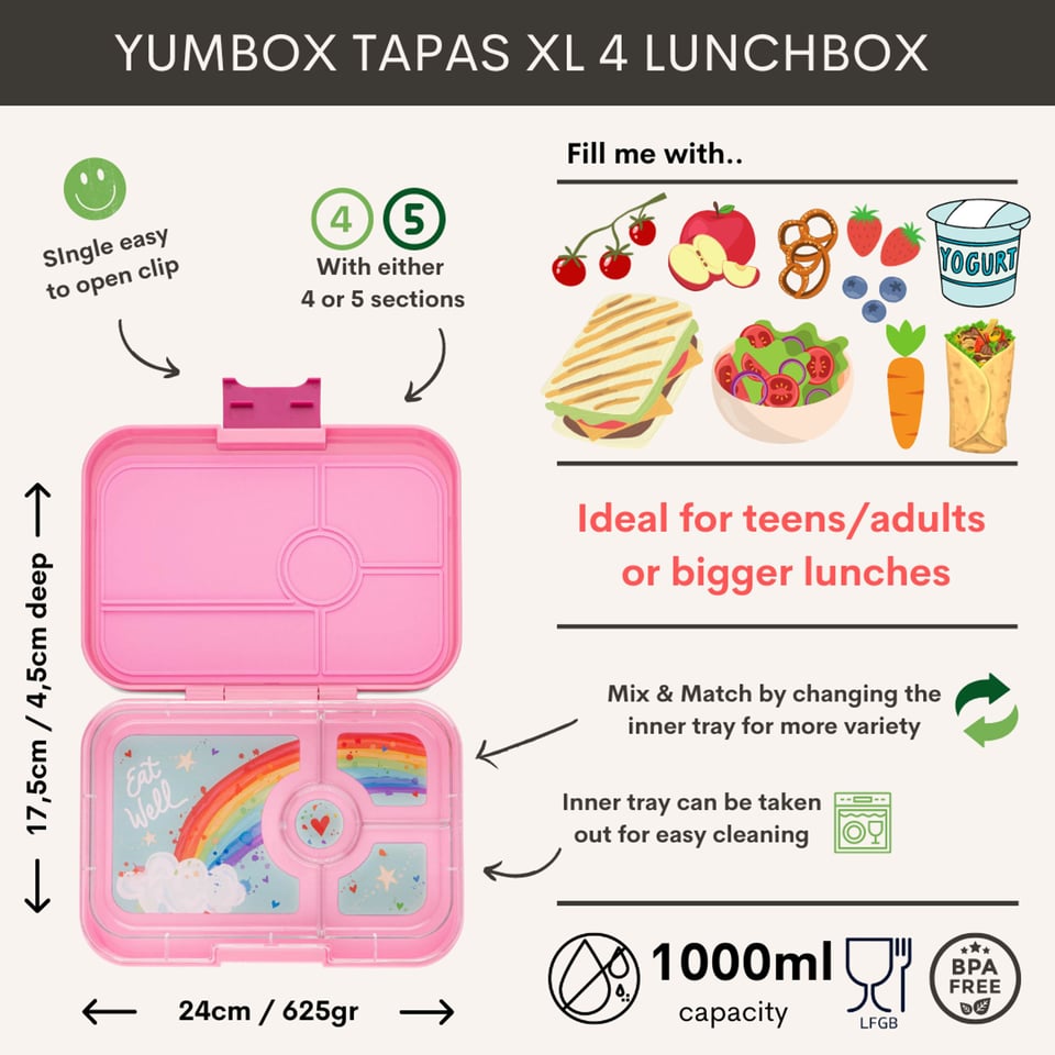 Yumbox Tapas XL 4 Vakken Capri Pink / Rainbow - Roze
