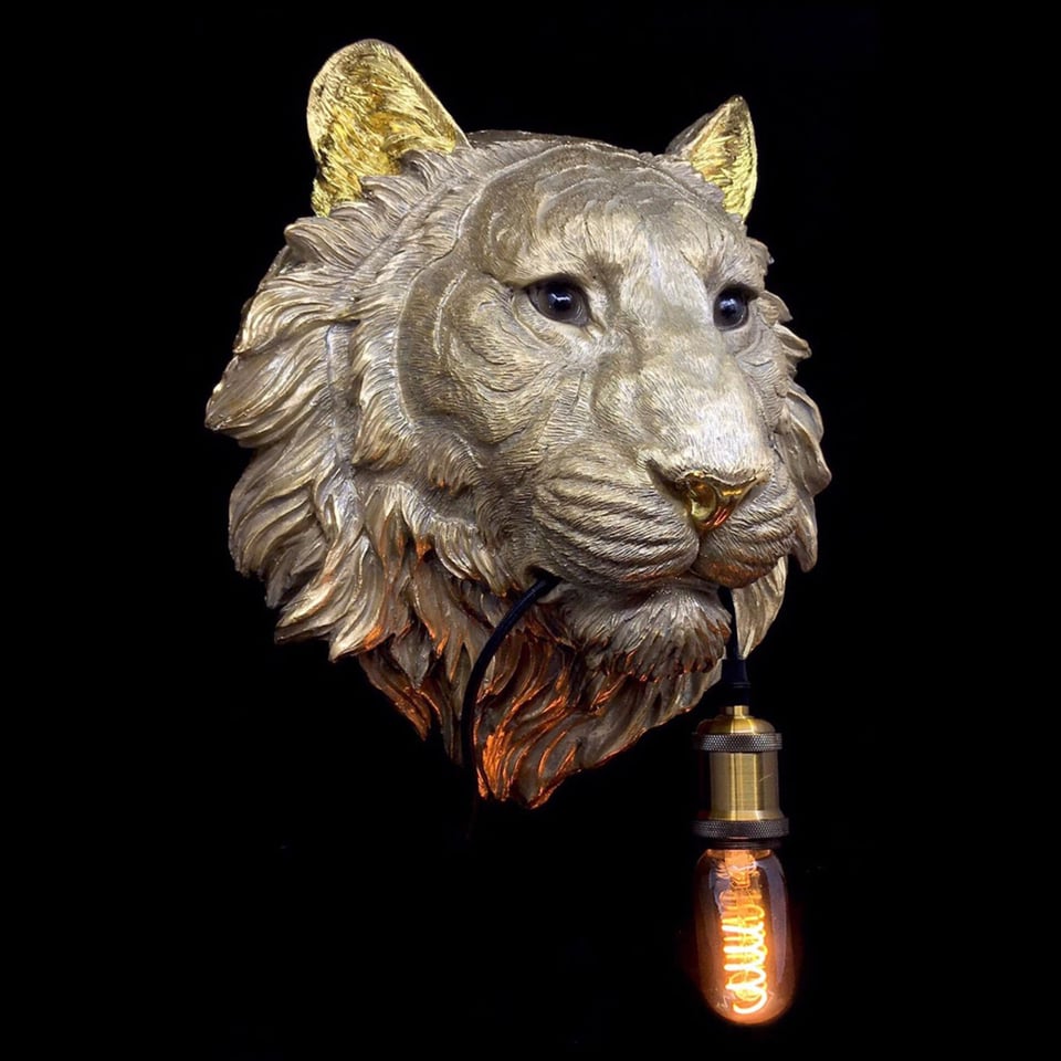 Wand Lamp Tijger Goud Resin 37x31x33cm