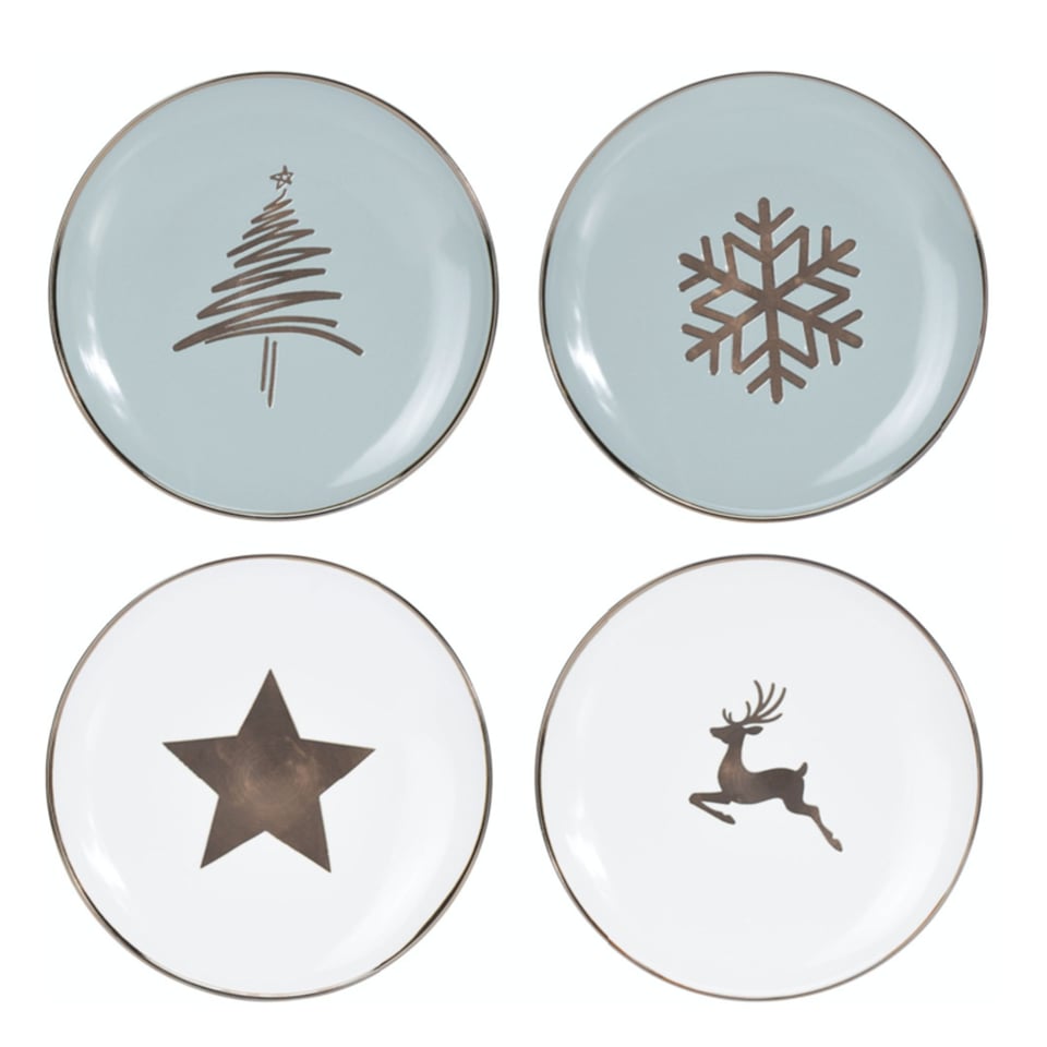 Rustiek Kerstservies Porseleinen Dinerbord 26 Cm LOS in Wit of Misty Mint: Kerstboom, Ster, Kristal of Hert