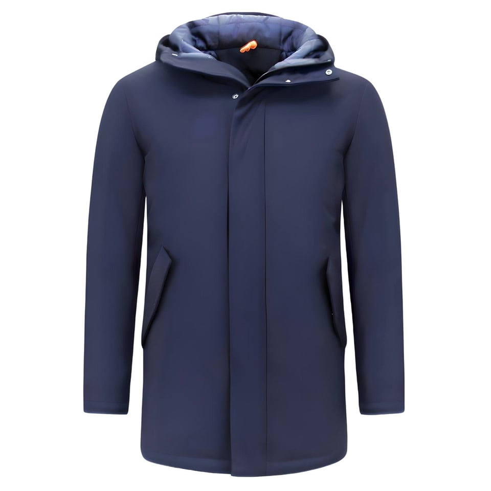 Luxe Halflange Parka Heren Met Capuchon - Blauw