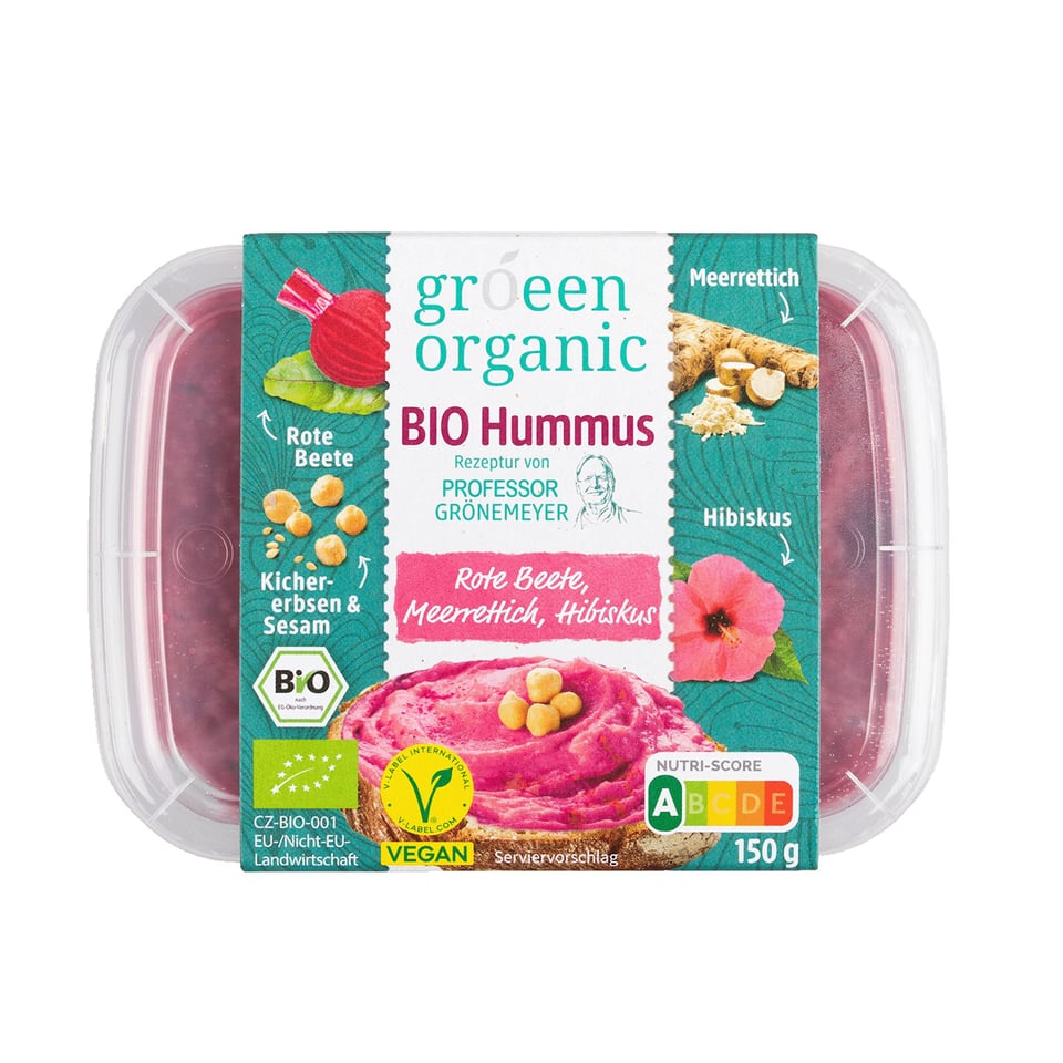 GRÖEEN Hummus Rote Beete Meerrettich Hibiskus, BIO, 150g