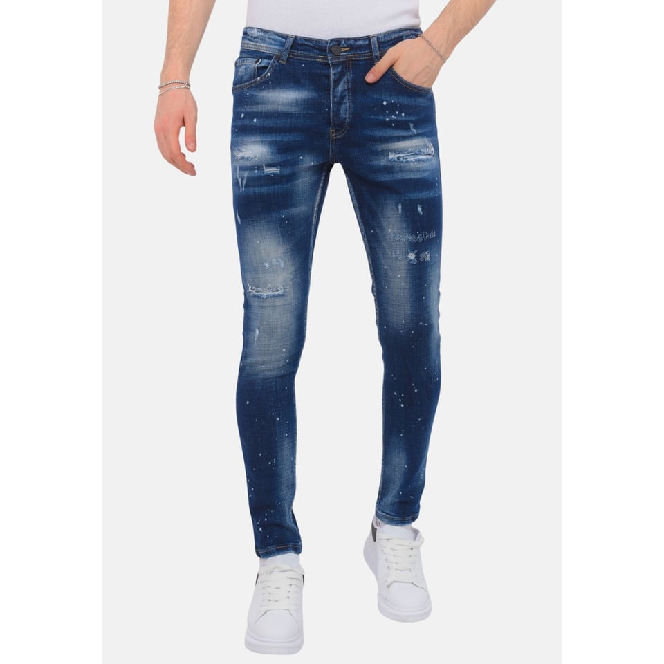 Designer Jeans With Paint Splatter Heren - Slim Fit -1072- Blauw