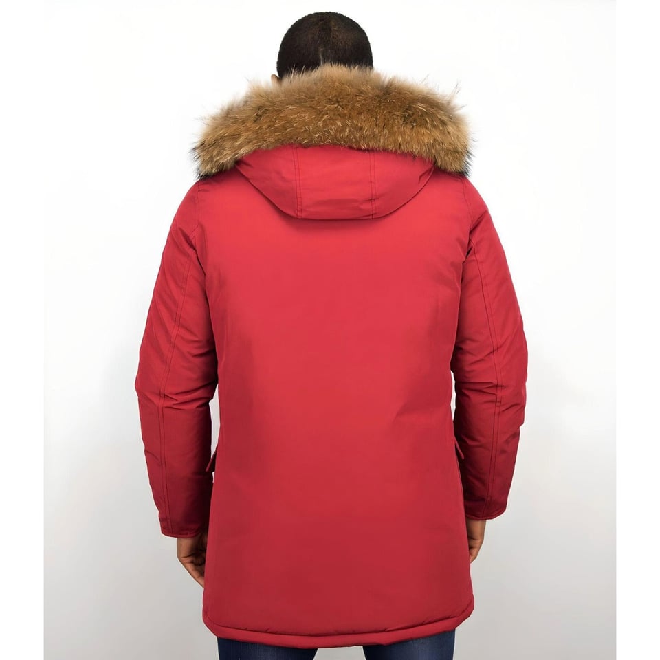 Parka Jas Heren Met Bontkraag Rood