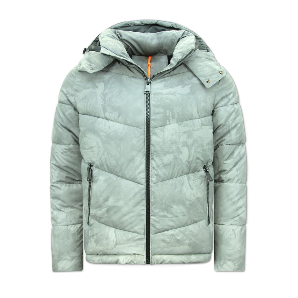 Reflector Grijs Puffer Jas Heren Met Capuchon