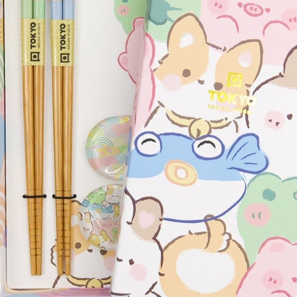 Eetstokjes Kawaii Dieren Met Opleggers Set 2 in Cadeau Doos