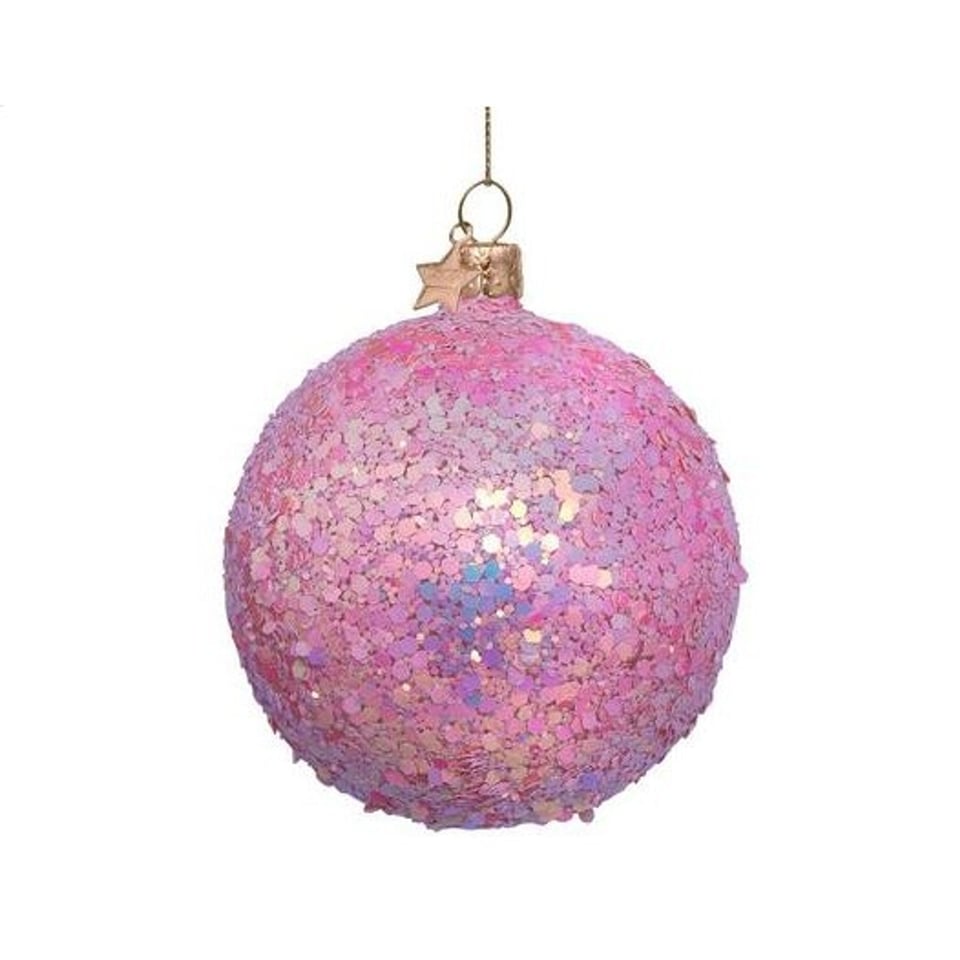 Kerstbal Roze Met Hologram Glitters