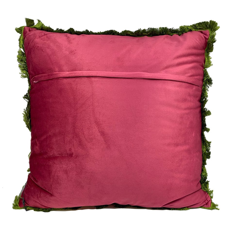 Sierkussen Vogels Bordeaux Fluweel Groene Franjes 50x50cm
