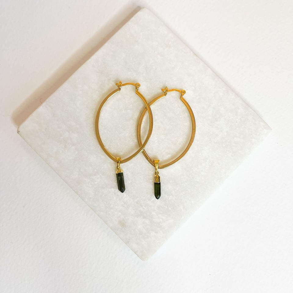 Green Tourmaline Hoops - Earrings