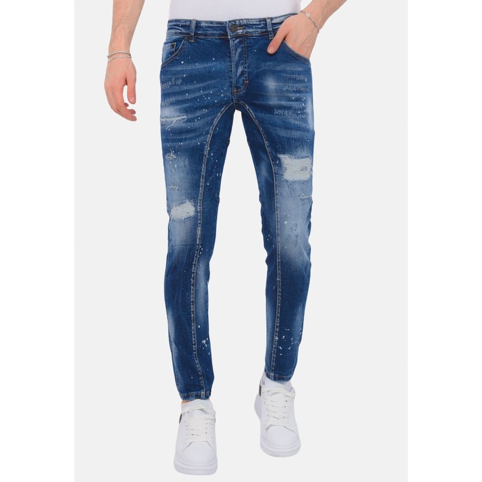Destroyed Jeans Heren Stonewashed - Slim Fit -1083- Blauw