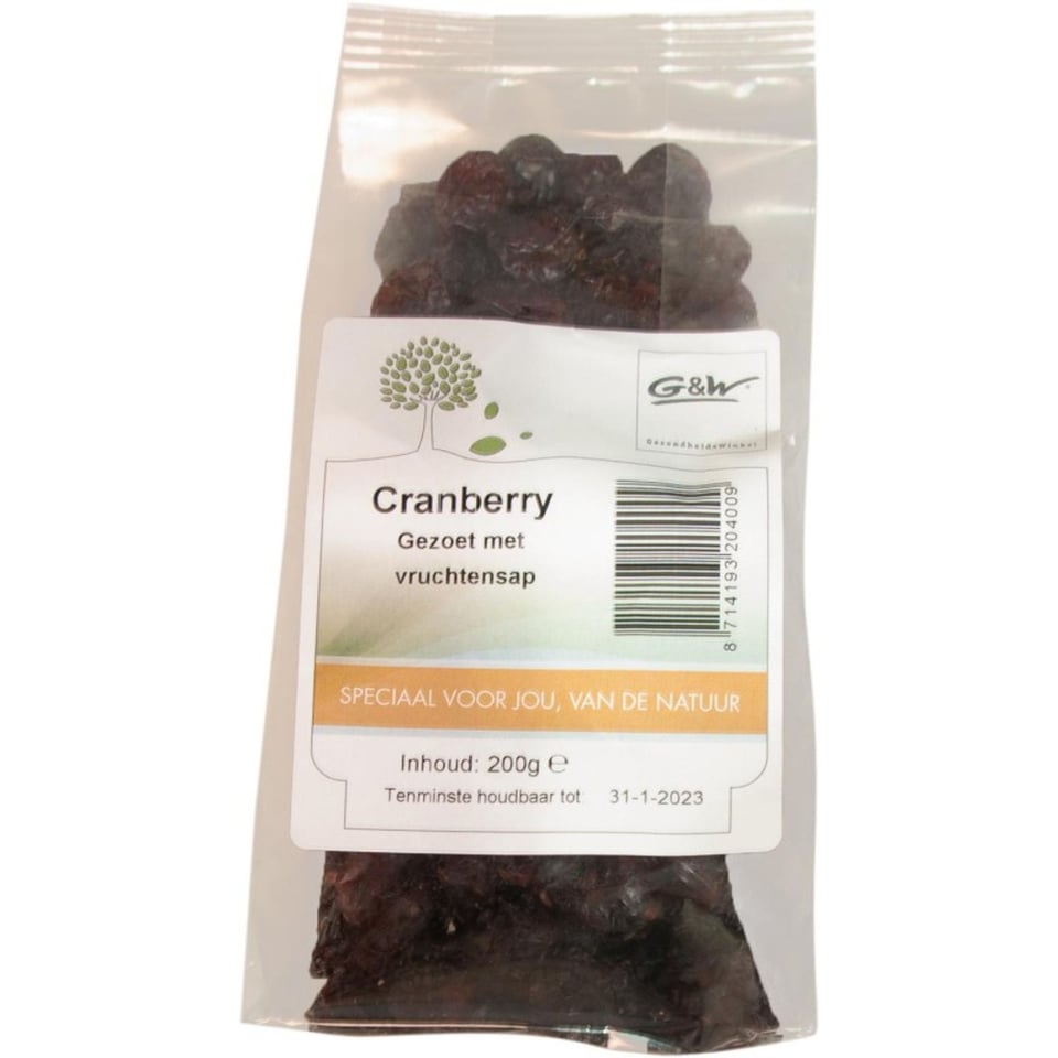 G&W Cranberry Gezoet Met Vruchtensap 500gr