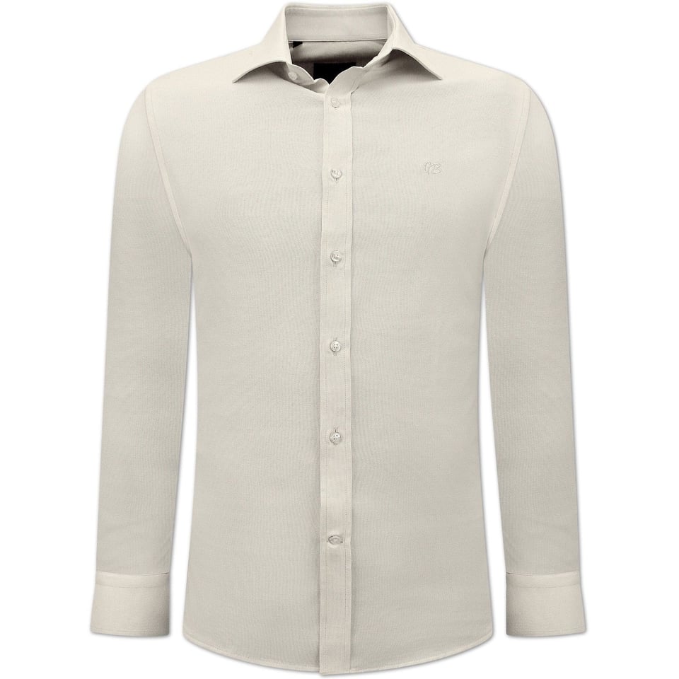 Oxford Effen Blouse Heren - Slim Fit Stretch - Beige