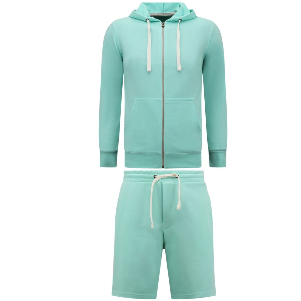 Hoodie Heren Met Rits - Joggingshorts Heren - SET - Mint Groen