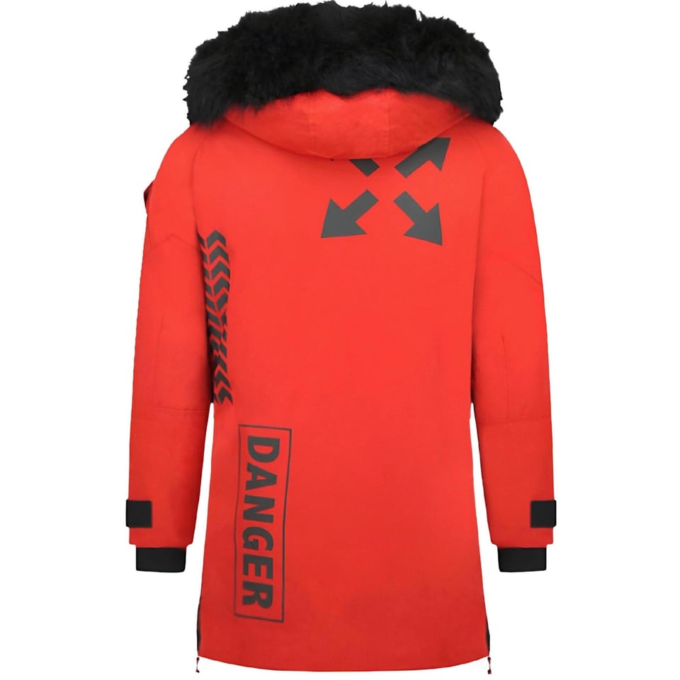 Parka Jas Heren Met Bontkraag Rood