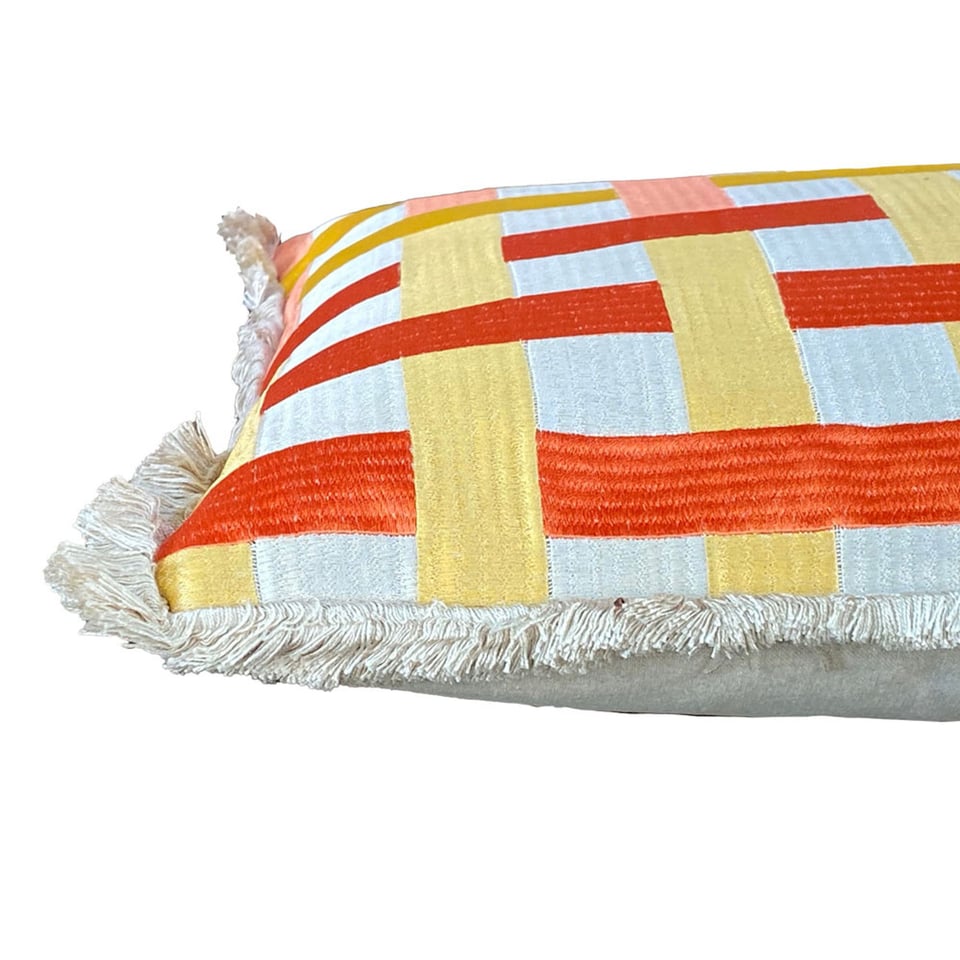 Sierkussen Lines Geel Oranje Goud 60x35cm Franjes