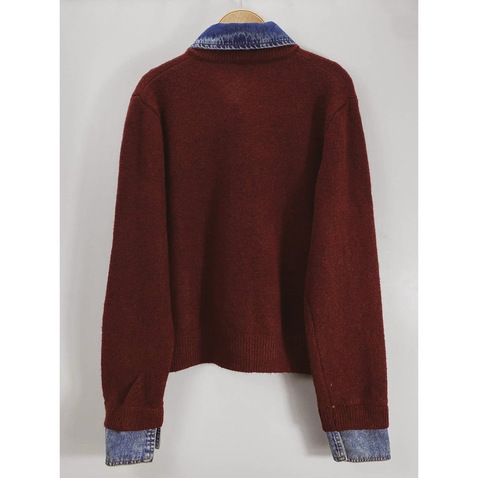 Soft Knitted Denim Cardigan - Red - ONESIZE