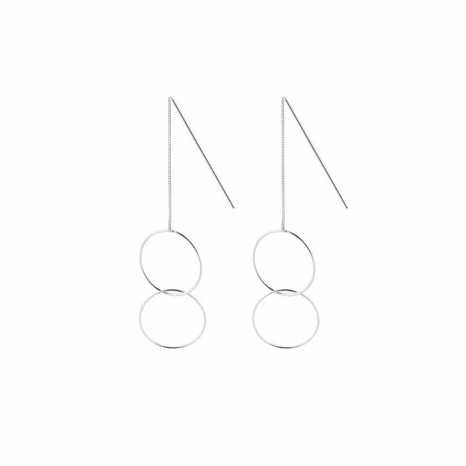 Silver Hanging Earrings with Double Circles