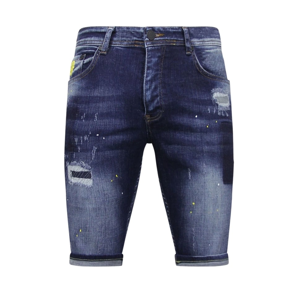 Korte Heren Broek Met Verfspatten - 1051 - Blauw