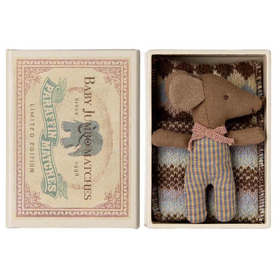 Sleepy Wakey Baby Mouse in Matchbox - Rose